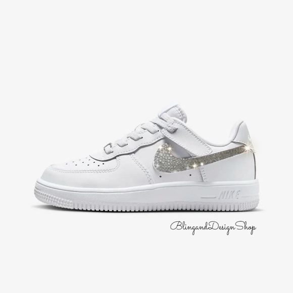 Bling Nike Air Force 1 Low Easy On Sneakers made with Swarovski Crystals Kids - Picture 1 of 6